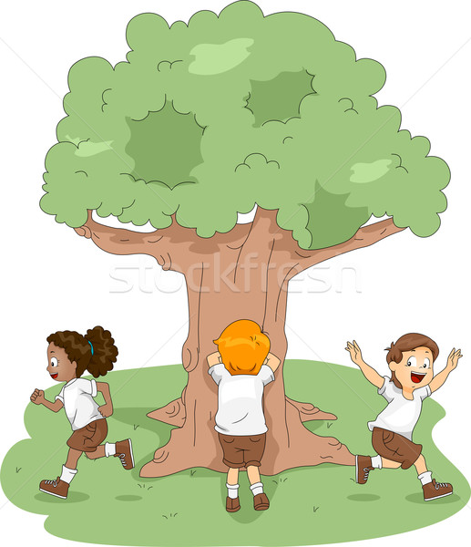 Vector illustration cartoon of children playing hide and seek in