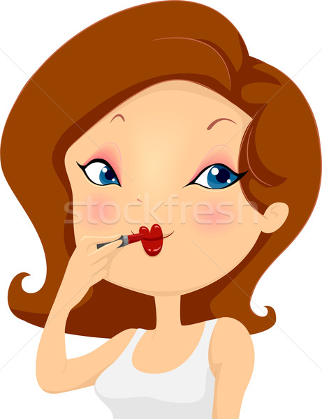 Girl Applying Red Lipstick Stock photo © lenm