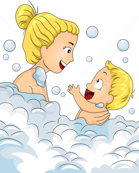 泡泡浴 時間 插圖 母親 嬰兒 商業照片 © lenm
