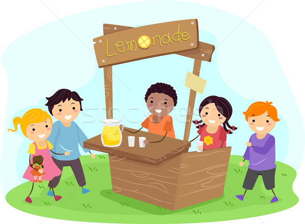 孩子們 檸檬水 站 插圖 女孩 孩子 商業照片 © lenm