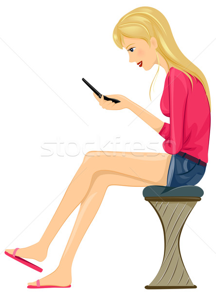 Sms chat női tinédzser ül technológia tini Stock fotó © lenm