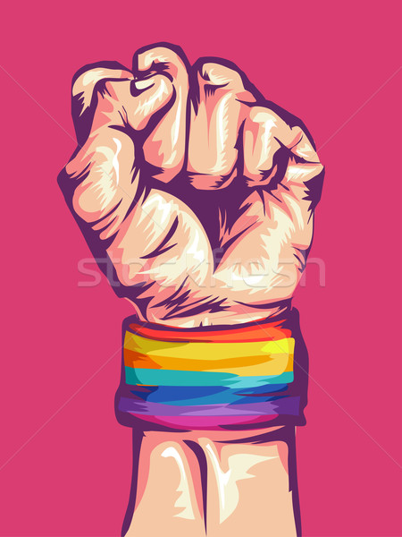 Kéz ököl jogok illusztráció visel szivárvány Stock fotó © lenm