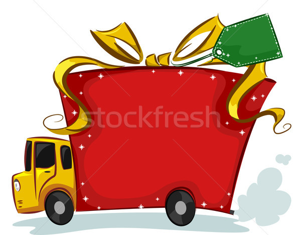 Foto stock: Regalo · camión · entrega · ilustración · camión · de · reparto · mirar