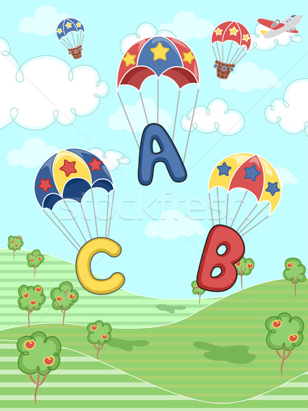 Alfabeto ilustración cartas paracaidismo abajo fondo Foto stock © lenm
