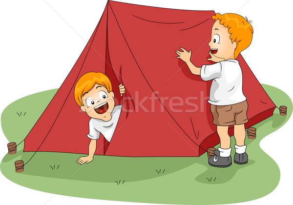 палатки набор вверх иллюстрация дети ребенка Сток-фото © lenm