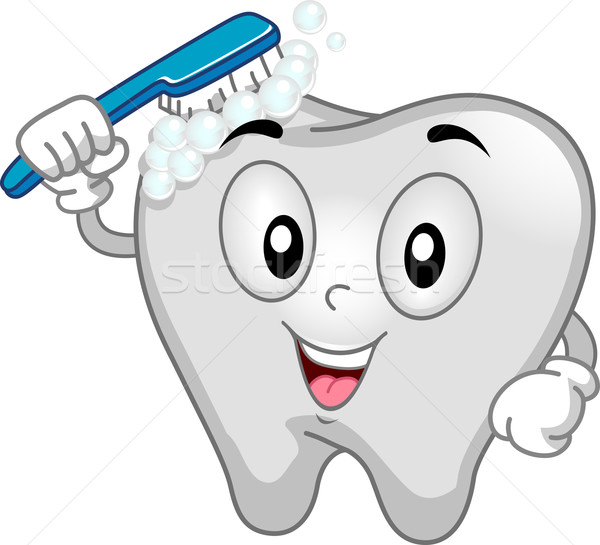 Stock foto: Zahn · Maskottchen · Illustration · Reinigung · Karikatur · Gesundheitswesen