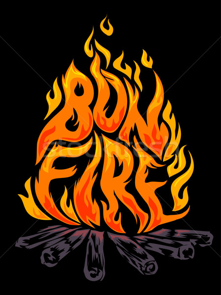 Máglya szöveg tipográfiai illusztráció tüzes lángok Stock fotó © lenm