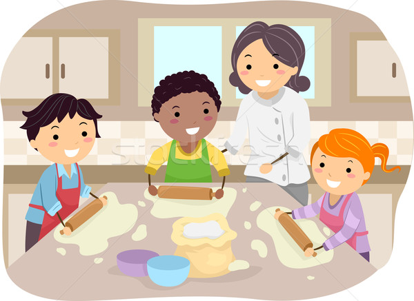 Gyerekek házi készítésű pizza illusztráció készít útmutatás Stock fotó © lenm