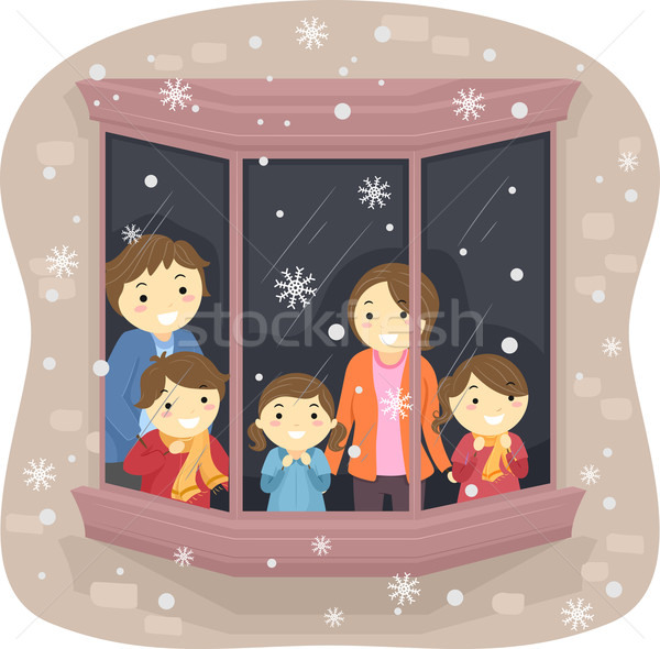 Stickman Family Snow Watching Stock photo © lenm