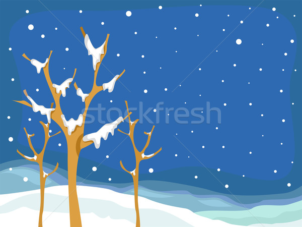 Nieve cubierto invierno árbol ilustración sin hojas Foto stock © lenm