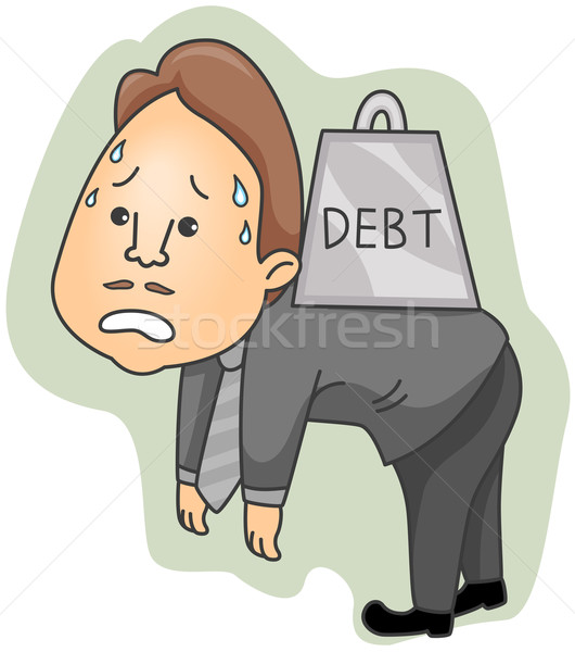 Schulden Geschäftsmann tragen schwierig Karikatur Stock foto © lenm