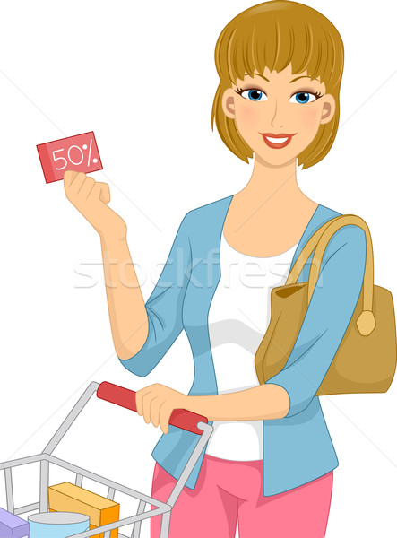 Fille épicerie illustration femme poussant Photo stock © lenm
