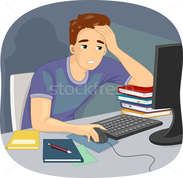 Hombre ordenador trabajo ilustración trabajar desde casa Foto stock © lenm