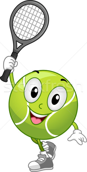 Tennisball Maskottchen Illustration halten Schläger glücklich Stock foto © lenm