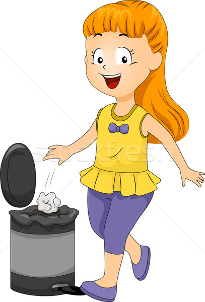 Kid Girl Throwing Garbage in Trash Bin Stock photo © lenm