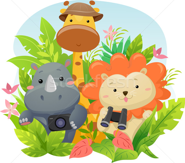 Safari Adventure иллюстрация Cute safari животных джунгли Сток-фото © lenm