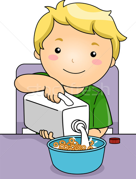 Imagine de stoc: Băiat · lapte · ilustrare · cereale · tineri
