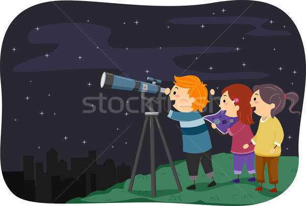 дети иллюстрация небе ребенка ночь науки Сток-фото © lenm