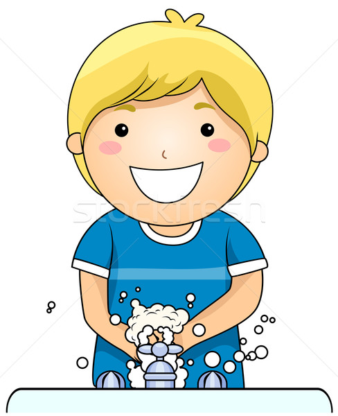 Gyerek mosás kezek fiatal srác férfi mosdókagyló Stock fotó © lenm