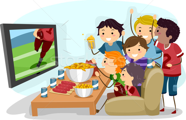 assistindo futebol na tv com amigos ilustração vetorial azul 13787124 Vetor  no Vecteezy