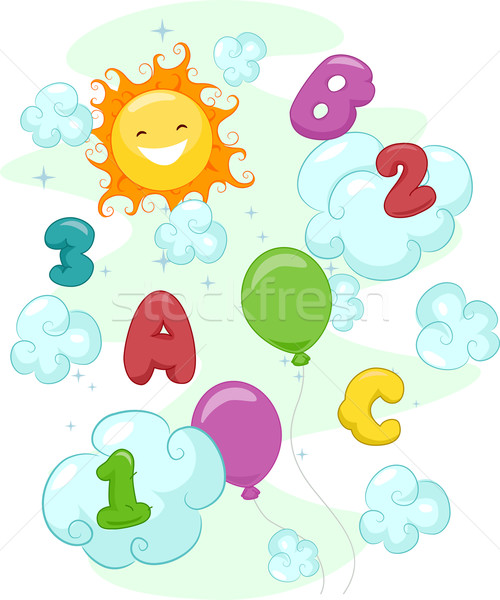 Słońce ilustracja szczęśliwie numery litery alfabet Zdjęcia stock © lenm