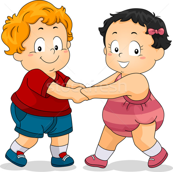 Fiú lány kisgyerek kéz a kézben illusztráció gyerekek Stock fotó © lenm
