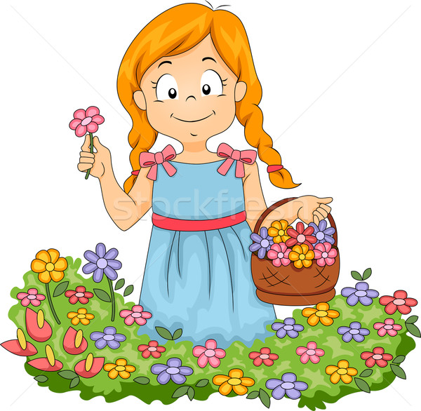 Kicsi gyerek lány szőlőszüret virágok kert Stock fotó © lenm