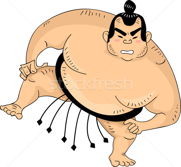 Sumo Wrestler Illustration ein Bein angehoben Stock foto © lenm