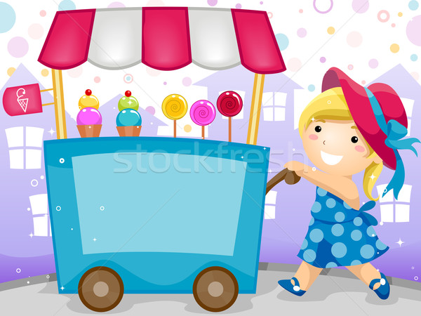 Criança empurrando carrinho Foto stock © lenm