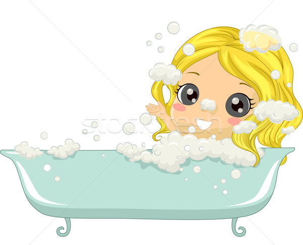 Kid Mädchen Badewanne Illustration kleines Mädchen genießen Stock foto © lenm