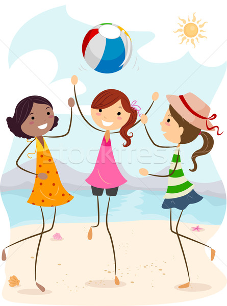 Strand Volleyball Illustration Mädchen spielen Meer Stock foto © lenm