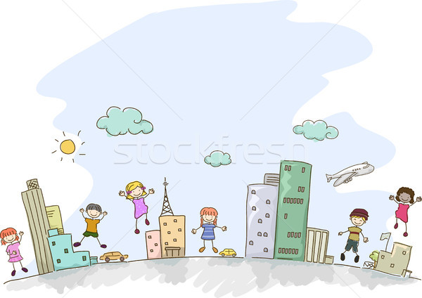 Kinderen stedelijke natie illustratie urban scene stad Stockfoto © lenm