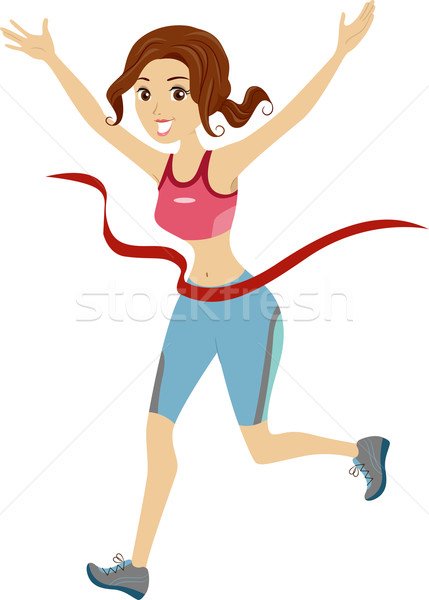 Lány maraton futó célszalag szalag illusztráció Stock fotó © lenm