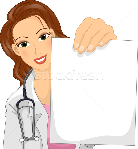 商業照片: 女 · 醫生 · 白紙 · 插圖 · 白大褂