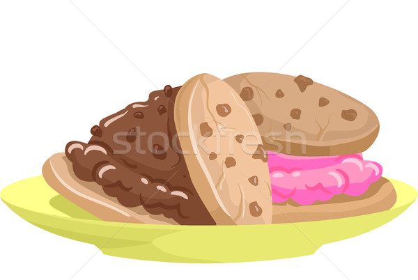 Сток-фото: мороженым · Cookies · иллюстрация · пластина · рот
