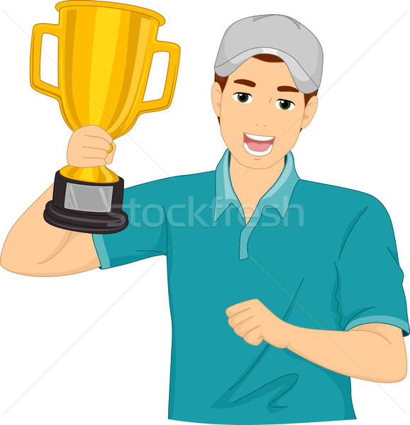 Man Sports Athlete Raising Trophy Stock photo © lenm