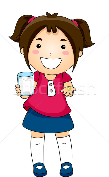 Girl Showing Tablet Vitamins with a Glas of Water Stock photo © lenm