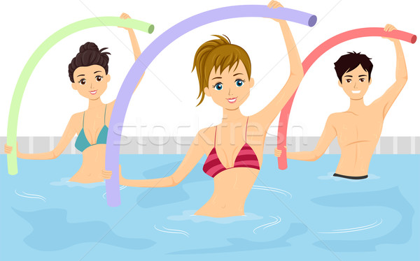 Foto stock: Agua · aerobic · ilustración · grupo · adolescentes · mujer