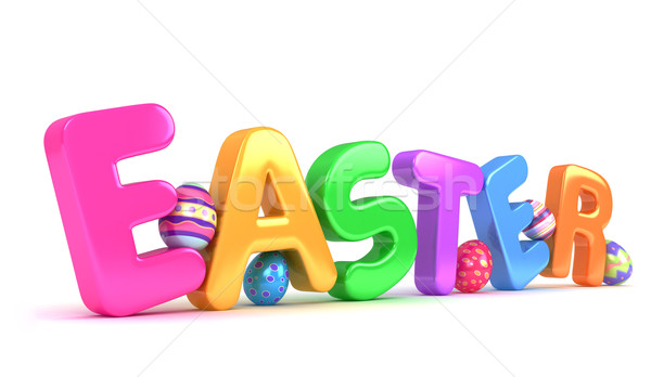 Сток-фото: пасхальных · яиц · 3d · иллюстрации · слово · Пасху · весны · праздник