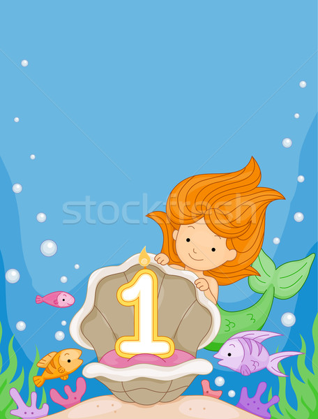 Sirène anniversaire bougie illustration regarder mer [[stock_photo]] © lenm