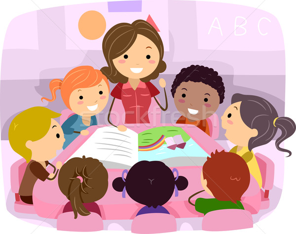 Illusztráció gyerekek hallgat gyermek fiú osztályterem Stock fotó © lenm