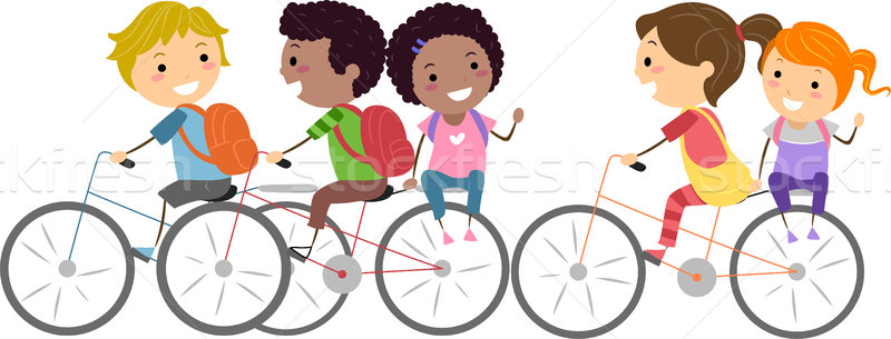 孩子們 自行車 插圖 學校 孩子 商業照片 © lenm