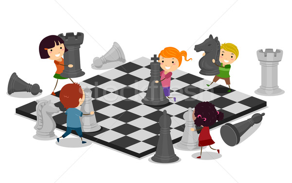 детей, играющих шахматам иллюстрация ребенка мальчика Kid Сток-фото © lenm