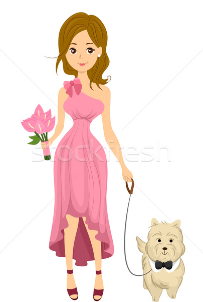 Domnisoara de onoare animale de companie câine ilustrare fată nuntă Imagine de stoc © lenm