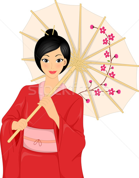 Japanisch Kimono Mädchen Illustration Frau tragen Stock foto © lenm