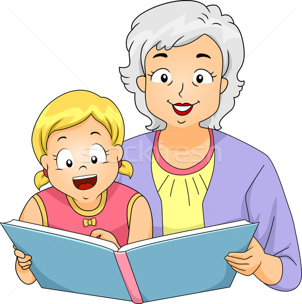 Nagymama olvas lány illusztráció nagymama gyerek Stock fotó © lenm