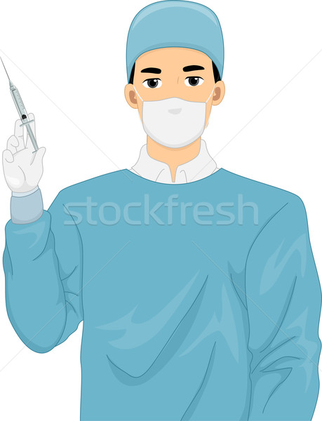 Doctor de sexo masculino jeringa ilustración cirujano traje Foto stock © lenm