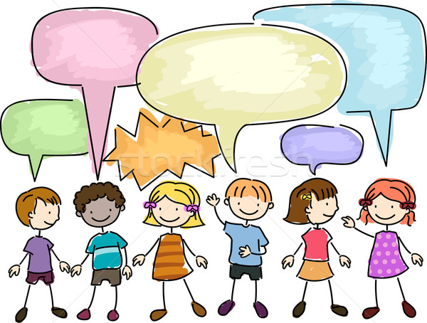 Copii vorbesc ilustrare grup fată copii Imagine de stoc © lenm