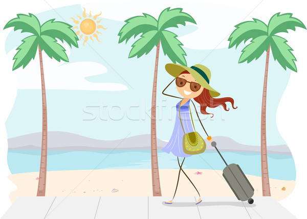 Foto stock: Verano · viaje · ilustración · nina · vacaciones · mujer