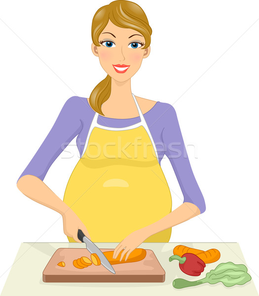 Terhes nő étel illusztráció szeletel zöldségek nő Stock fotó © lenm